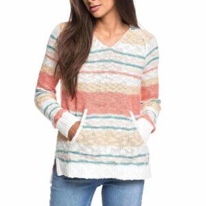 ROXY NEW Women's Retro Stripe Hooded Lightweight Cotton Sweater - Size XL